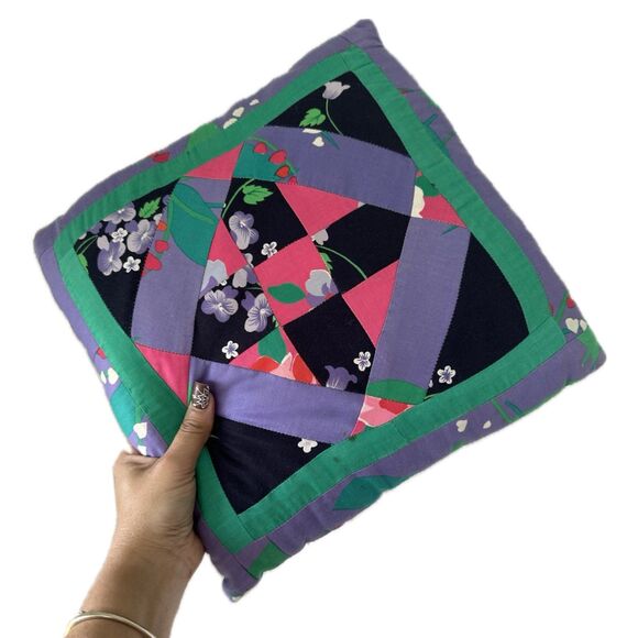 Vintage Mix Print Mosaic Patchwork Asian Inspired Square Accent Pillow Decor - Picture 1 of 4